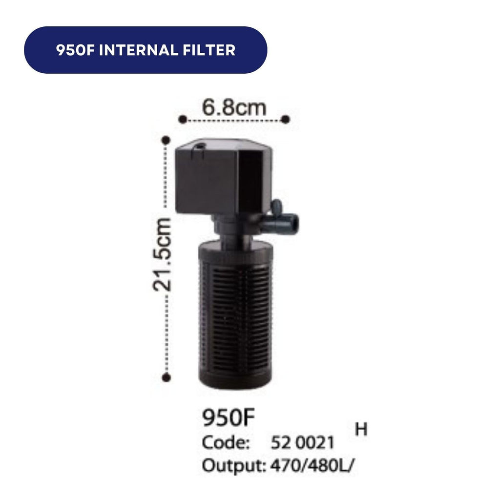 Dophin 950F Internal Filter for Aquarium Fish Tank | Completely Submersible Motor | Output: 480/470 L/H | Suitable for Fish Tank Size 90L