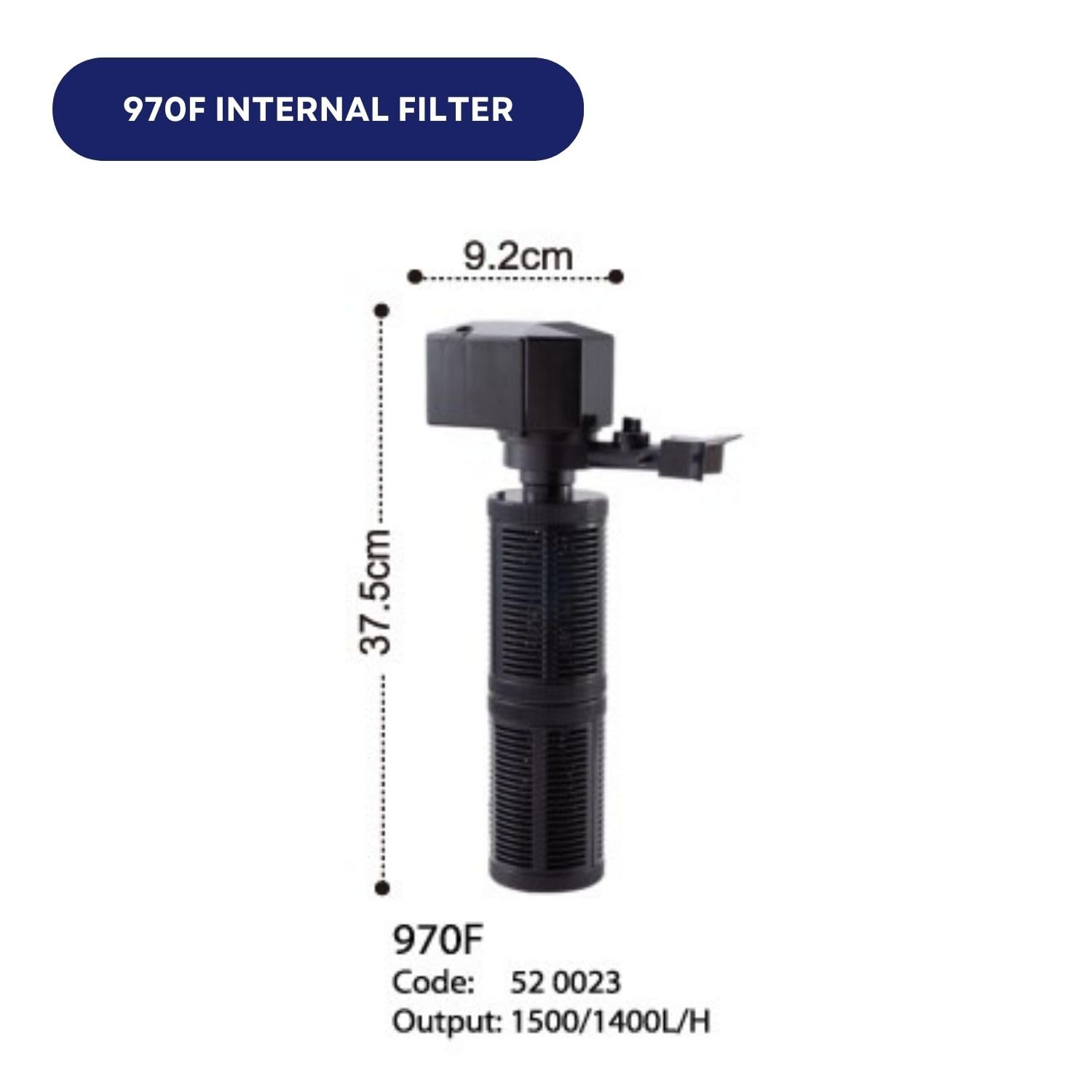 Dophin 970F Internal Filter for Aquarium Fish Tank | Completely Submersible Motor | Output: 1400/1500 L/H | Suitable for Fish Tank Size 180L |