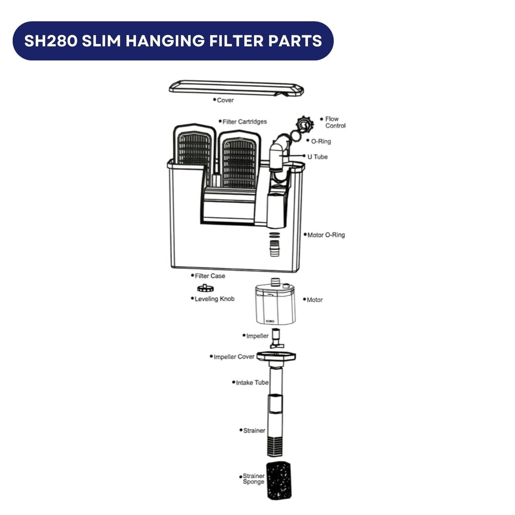 Dophin SH280 Slim Hanging Filter for Aquarium Fish Tank | Mechanical and Biological Filtration | Output: 280/280L/H | Suitable for Tank Size 60L