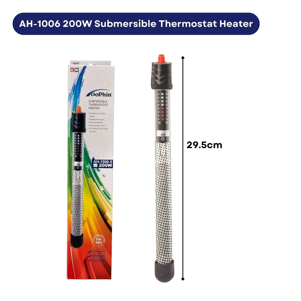 Dophin AH-1006 200W Submersible Thermostat Heater for Aquarium Fish Tank | Preset Temperature | Fully Submersible | Suitable for Tank Size 200L