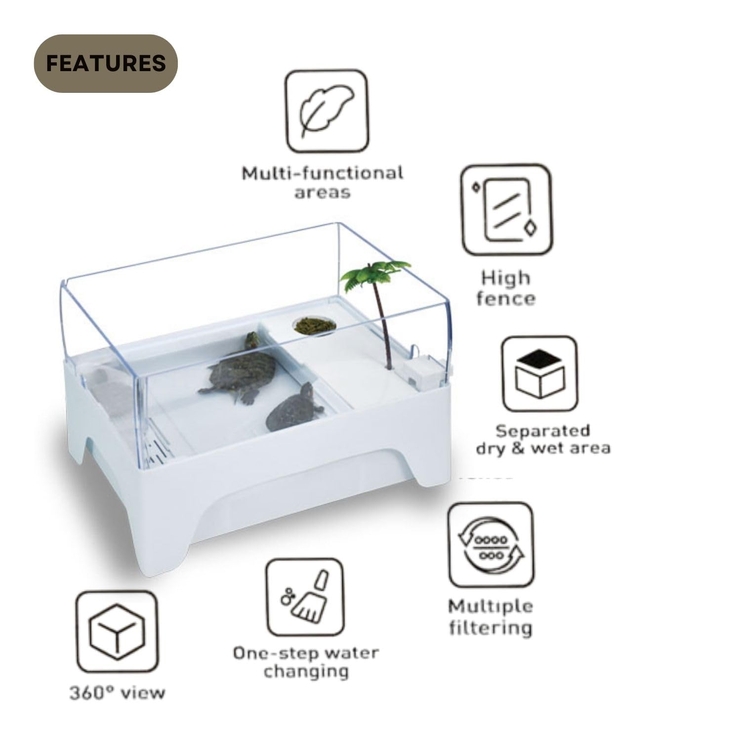 Dophin TT 360 Adult Turtle Tank | High Fence to Avoid Escaping | Basking Platform