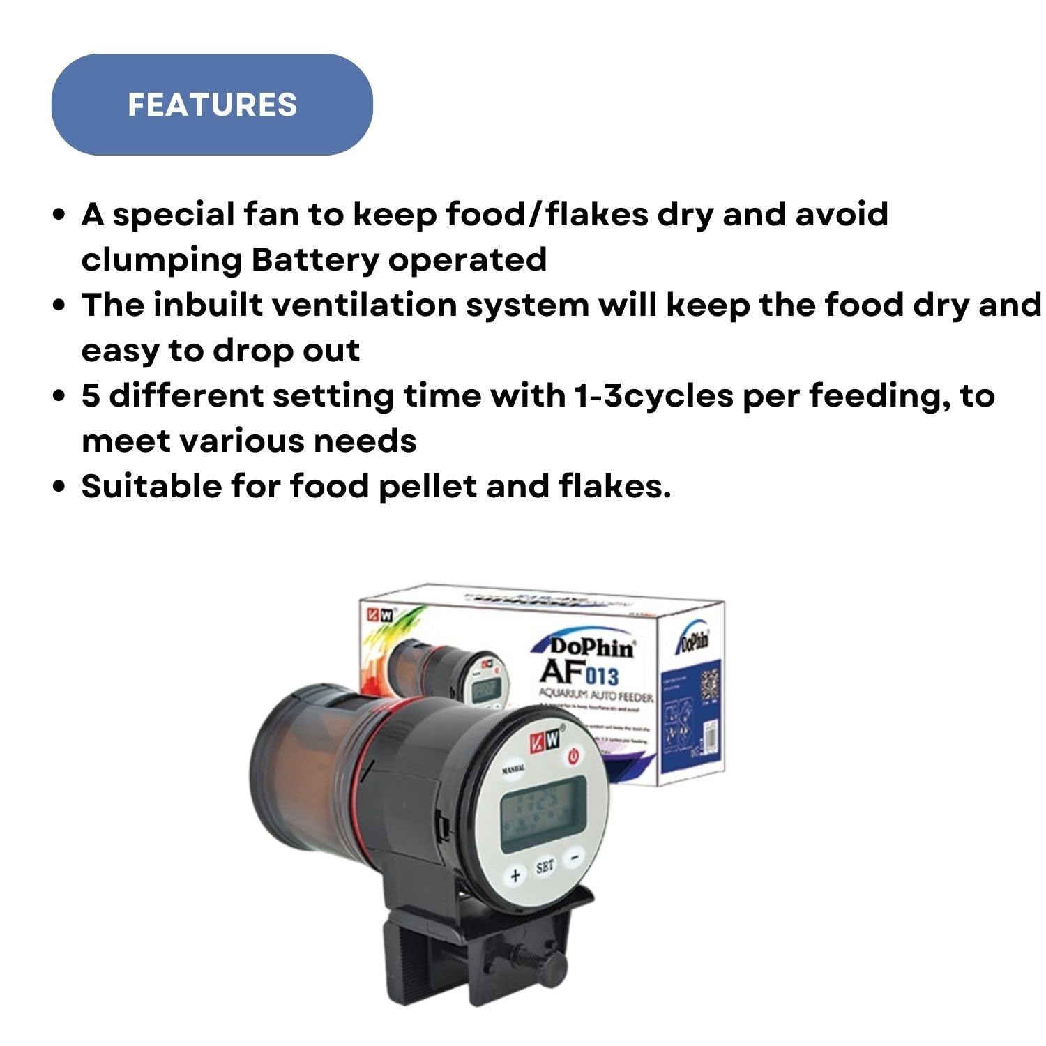 Dophin AF013 LCD Aquarium Auto Feeder | Battery Operated | Suitable for Food Pellets and Flakes