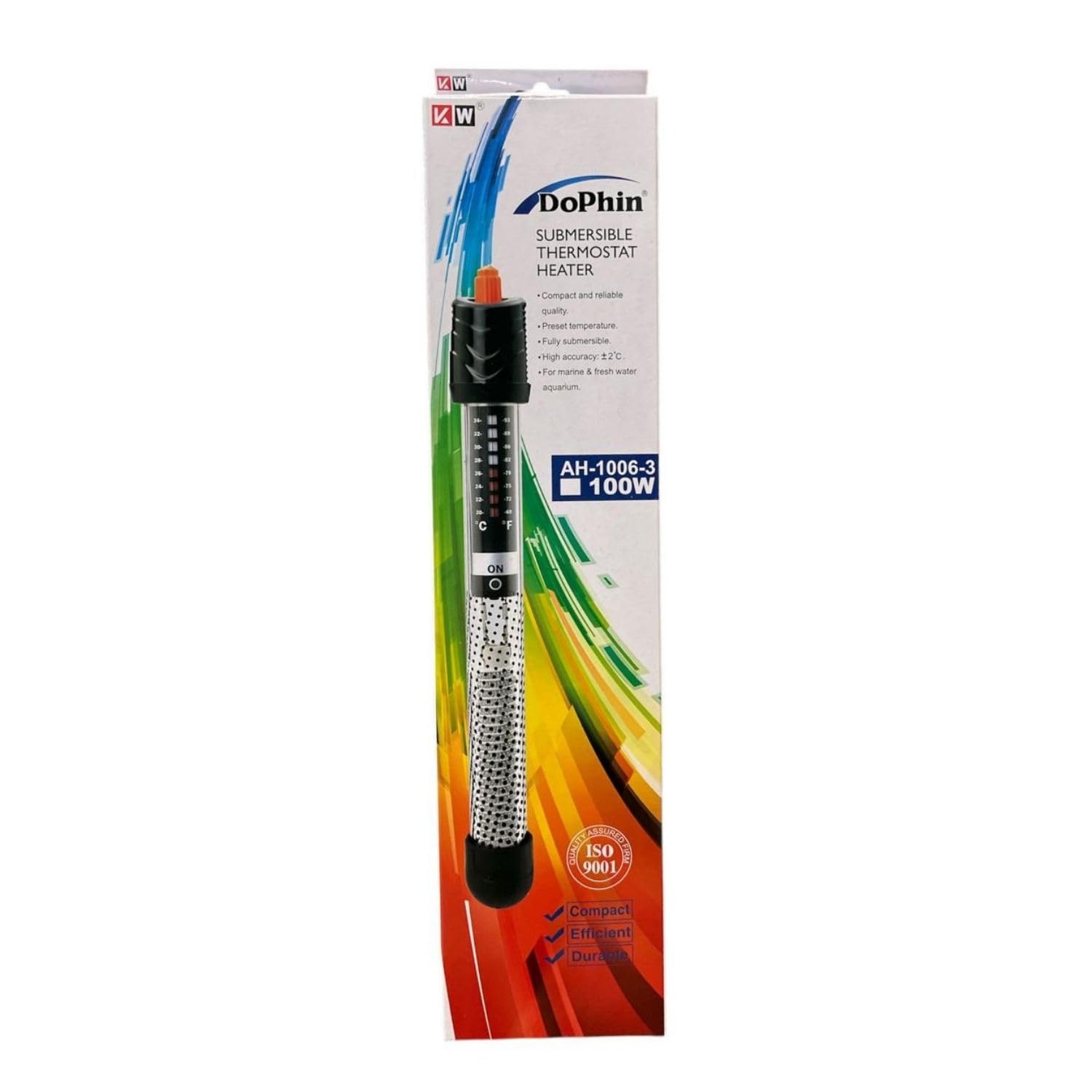 TUNAI Dophin AH-1006 100W Submersible Thermostat Heater for Aquarium Fish Tank| Preset Temperature | Fully Submersible | Suitable for Tank Size 100 L