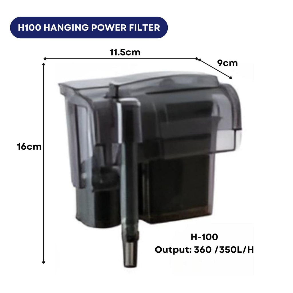 Dophin H100 Hanging Power Filter for Aquarium Fish Tank | Mechanical and Biological Filtration in One System | Output: 350/350L/H | Suitable for Tank...