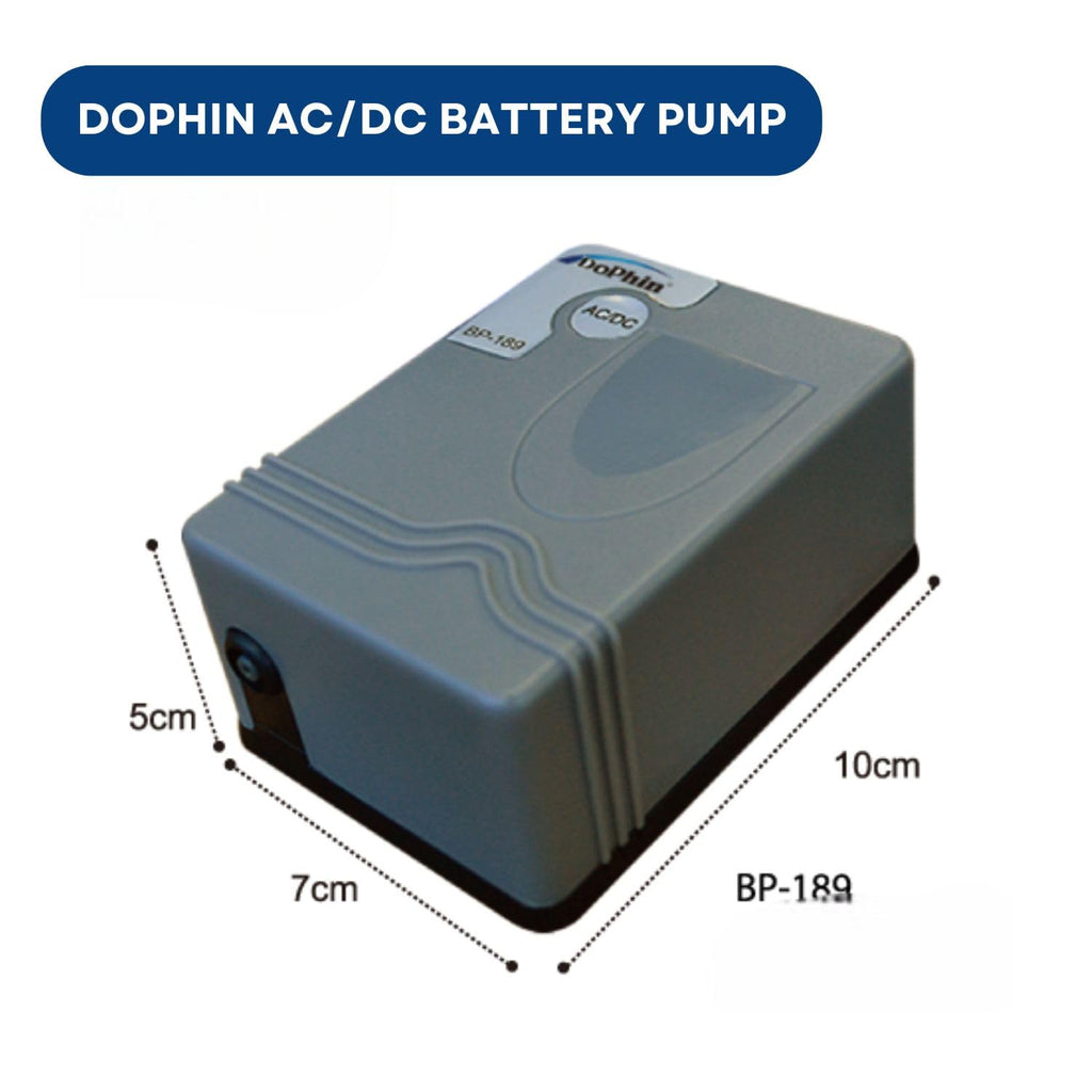 Dophin BP189 Air Pump | AC/DC Auto Convert Pump for Aquarium | Output: 500mL/min | Suitable for Fish Tank Size 30/120L