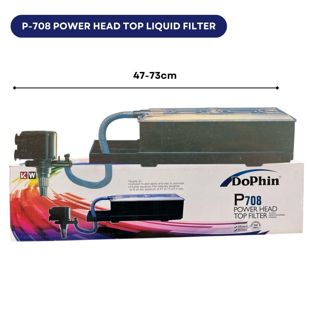Dophin P708 Power Head Top Filter for Aquarium Fish Tank | Compact, Efficient and Durable | Output: 1200/1100L/H | Suitable for Tank Size 220L