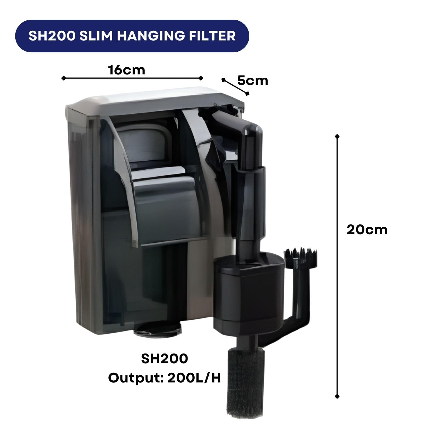 Dophin SH200 Slim Hanging Filter for Aquarium Fish Tank | Mechanical and Biological Filtration | Output: 150/150L/H | Suitable for Tank Size 20L