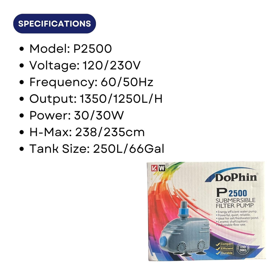 Dophin P2500 Submersible Filter Pump for Aquarium Fish Tank | Energy Efficient | Ideal for Marine/Fresh Water Fish Tank