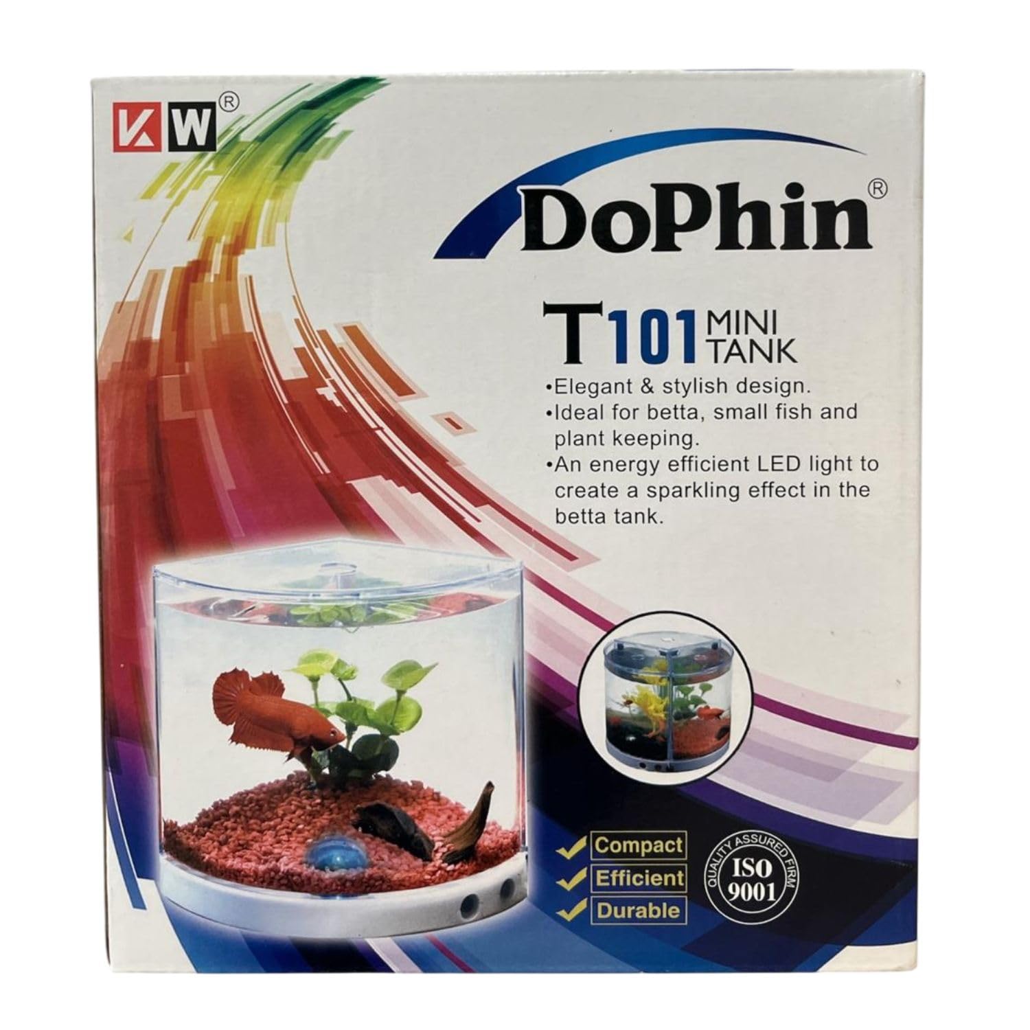 Dophin T101 Mini Aquarium Fish Tank | Single Light | Elegant and Stylish Design | Ideal for Betta, Small Fish and Plant Keeping | Capacity - 1.4L