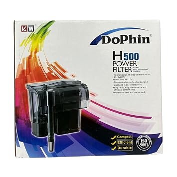 Dophin H500 Hanging Power Filter for Aquarium Fish Tank | Mechanical and Biological Filtration in One System | Output: 580/580L/H | Suitable for Tank Size 150L