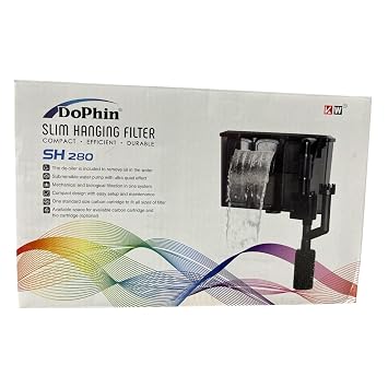 Dophin SH280 Slim Hanging Filter for Aquarium Fish Tank | Mechanical and Biological Filtration | Output: 280/280L/H | Suitable for Tank Size 60L