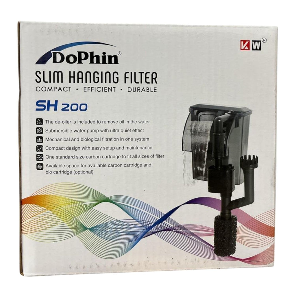 Dophin SH200 Slim Hanging Filter for Aquarium Fish Tank | Mechanical and Biological Filtration | Output: 150/150L/H | Suitable for Tank Size 20L