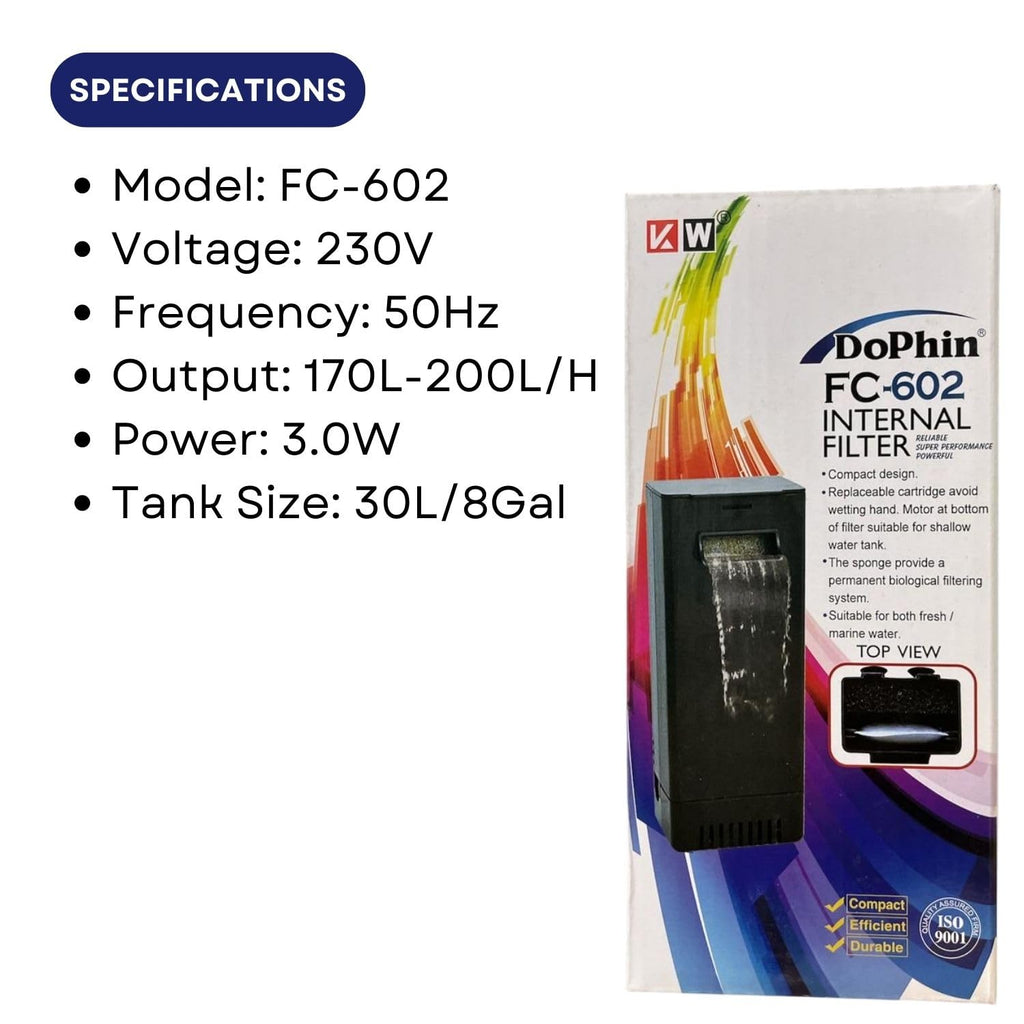 DOPH048 Dophin FC-602 Internal Filter Box for Aquarium Fish Tank