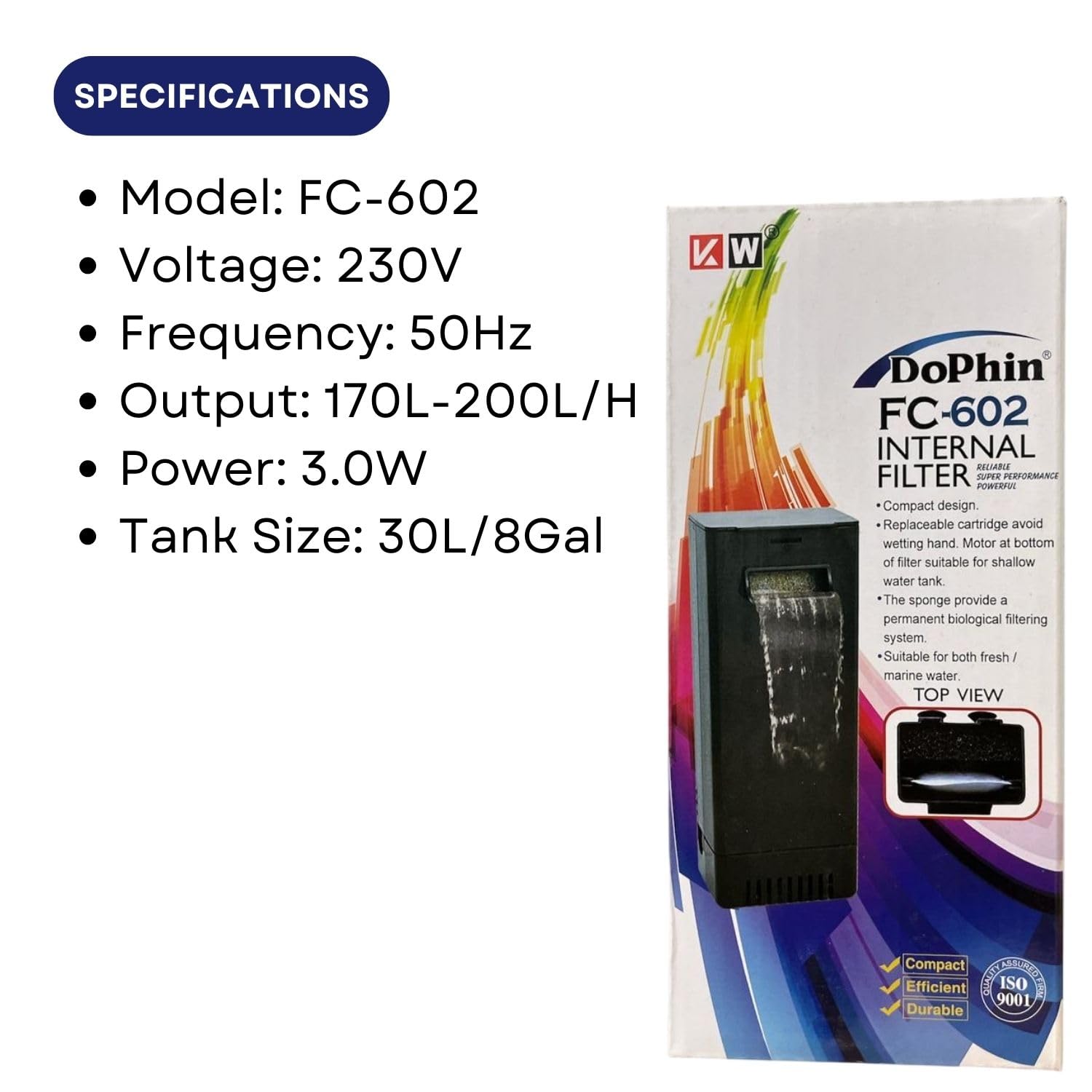 DOPH048 Dophin FC-602 Internal Filter Box for Aquarium Fish Tank