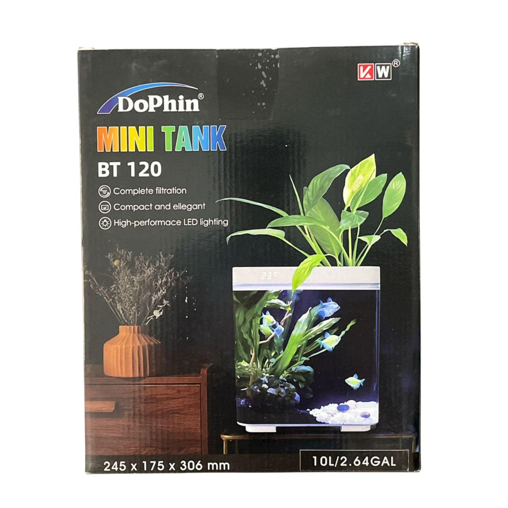 Dophin BT 120 Mini Aquarium Fish Tank | Complete Filtration | Compact and Elegant | Planting Basket | Capacity - 10 L Fish Tank (Original from Store)