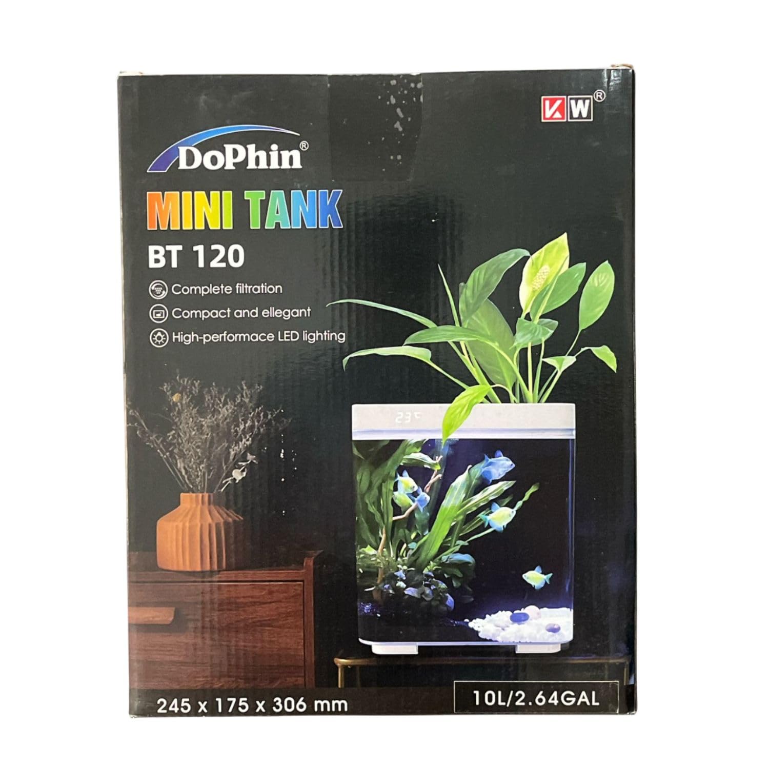 Dophin BT 120 Mini Aquarium Fish Tank | Complete Filtration | Compact and Elegant | Planting Basket | Capacity - 10 L Fish Tank (Original from Store)