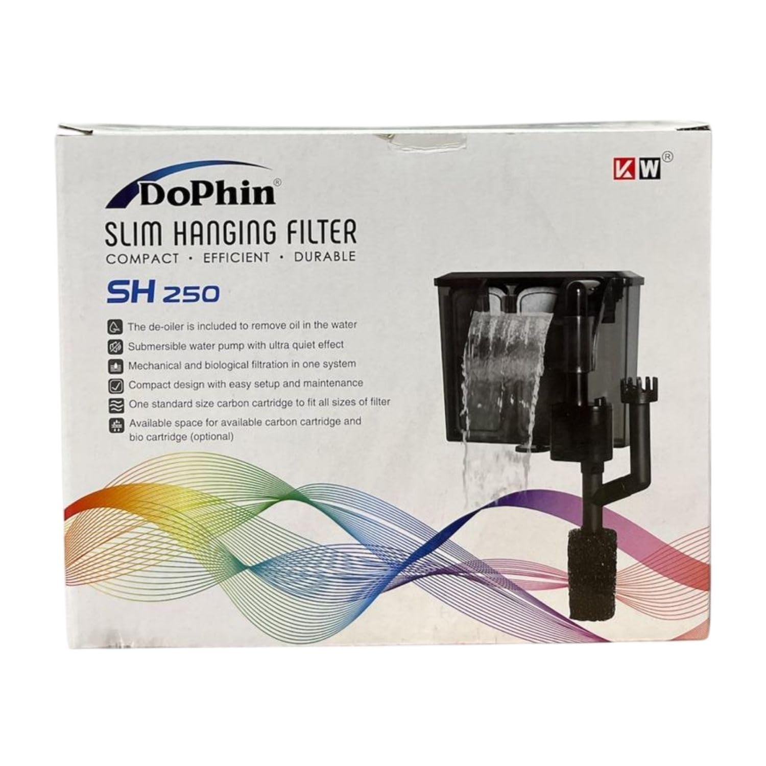 Dophin SH250 Slim Hanging Filter For Aquarium Fish Tank | Mechanical And Biological Filtration | Output: 250/250L/H | Suitable For Tank Size 40L