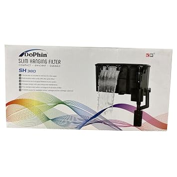 Dophin SH380 Slim Hanging Filter for Aquarium Fish Tank | Mechanical and Biological Filtration | Output: 280/380L/H | Suitable for Tank Size 80L