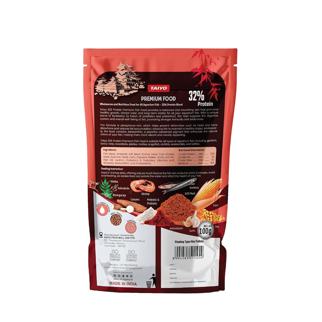 Taiyo 32 Herbal Based All Aquarium Fish Food, Floating Mini Pellets, 100g | Premium Nutritious Fish Feed for Goldfish, Guppy, Molly, Tetra & Tropical...