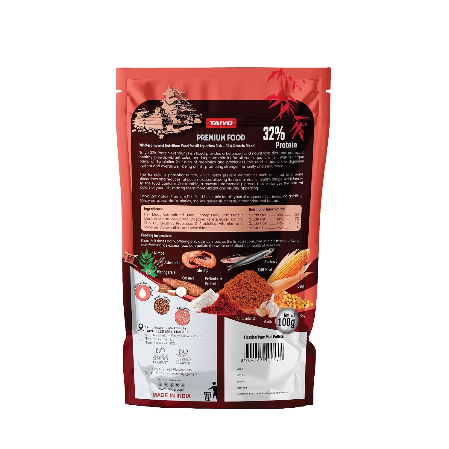 Taiyo 32 Herbal Based All Aquarium Fish Food, Floating Mini Pellets, 100g | Premium Nutritious Fish Feed for Goldfish, Guppy, Molly, Tetra & Tropical...