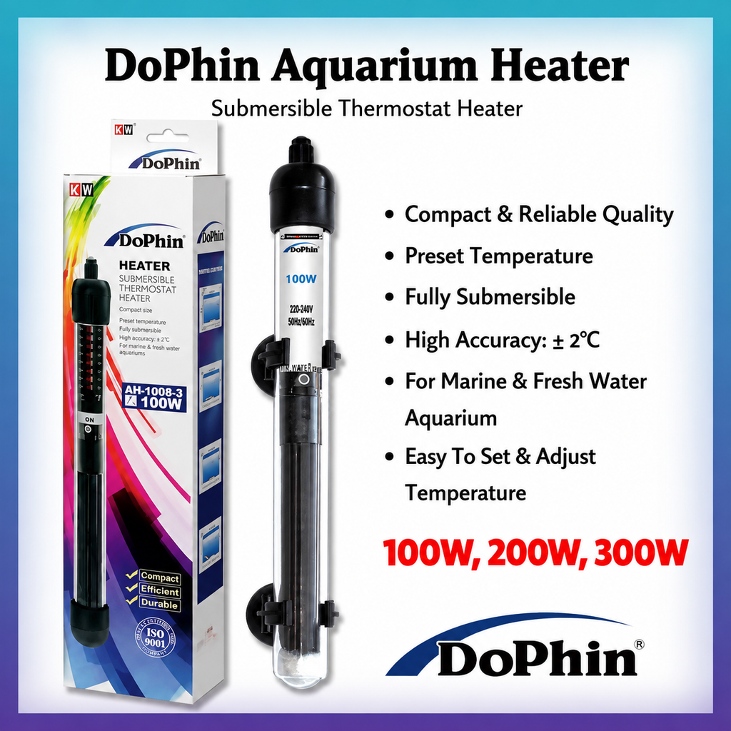 Dophin AH-1006 300W Submersible Thermostat Heater for Aquarium Fish Tank | Preset Temperature | Fully Submersible | Suitable for Tank Size 300L