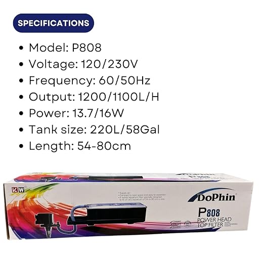 DOPH052 Dophin P808 Power Head Top Filter for Aquarium Fish Tank | Compact, Efficient and Durable | Output: 1200/1100L/H | Suitable for Tank Size 220L